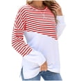 thumbnail image 2 of RXIRUCGD Hauts Décontractés à Rayures à Manches Longues Col Rond pour Femmes, Rouge, Taille : m, 2 of 6