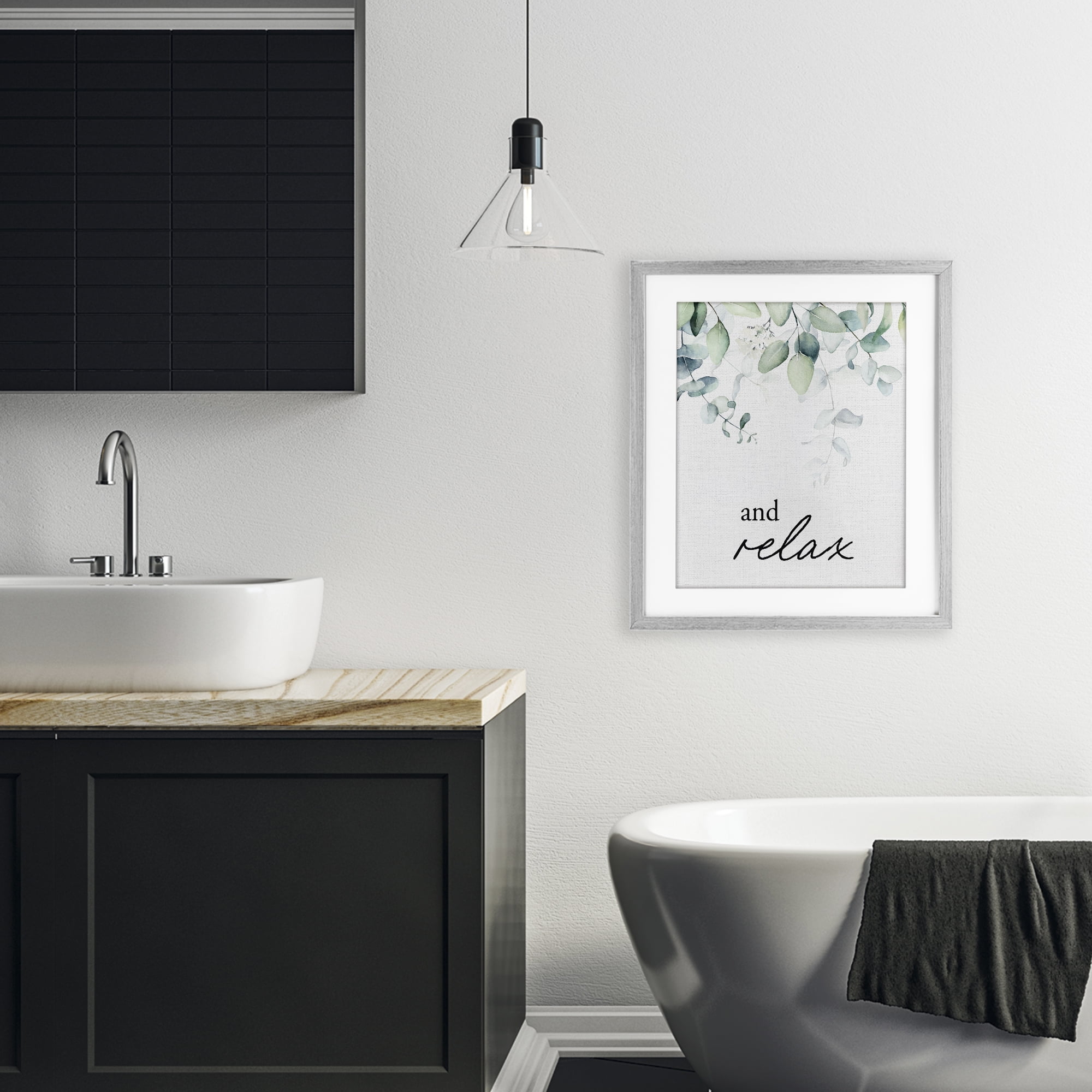 And Relax Minimal Herbs Gray Framed Print Under Glass, design by Lettered and Lined