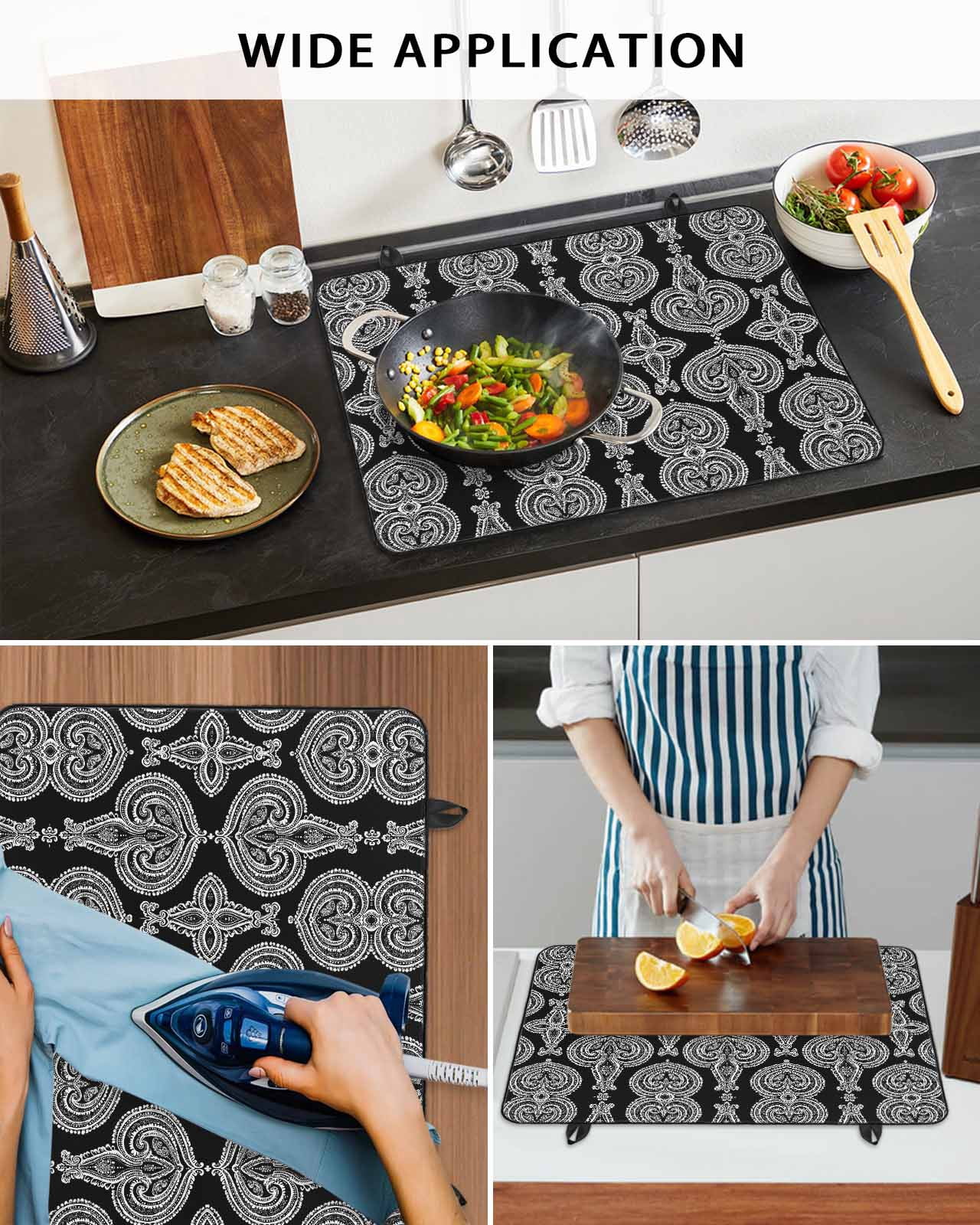 nqOlkjepod Large Induction Cooktop Protector Mat 24"x21", Black Geometric Stove Top Covers for Electric Stove, Paisley Modern Abstract Flower Stove Burner Cover Mats, Glass Top Stove Cover