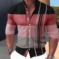 thumbnail image 3 of Camisa de verano para hombre con estampado de rayas, cuello alto, ropa de calle para exteriores, manga larga, estampada, diseño de botones de moda urbana, 3 of 4
