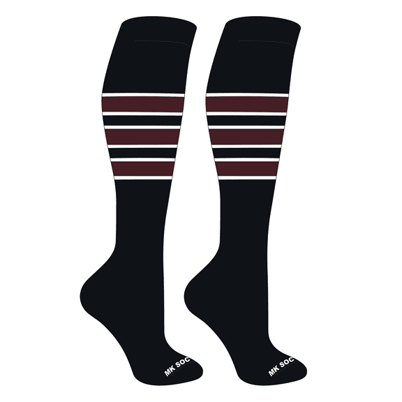 MK Socks Striped OTC Baseball, Softball, Football Socks (C) Black, White, Maroon (S)