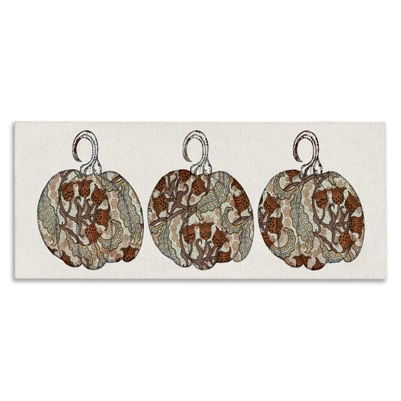 Stupell Industries Eclectic Red Bellflower Paisley Pumpkin Trio Vintage Autumn Pattern Canvas Art, 24 x 10, by Lil' Rue