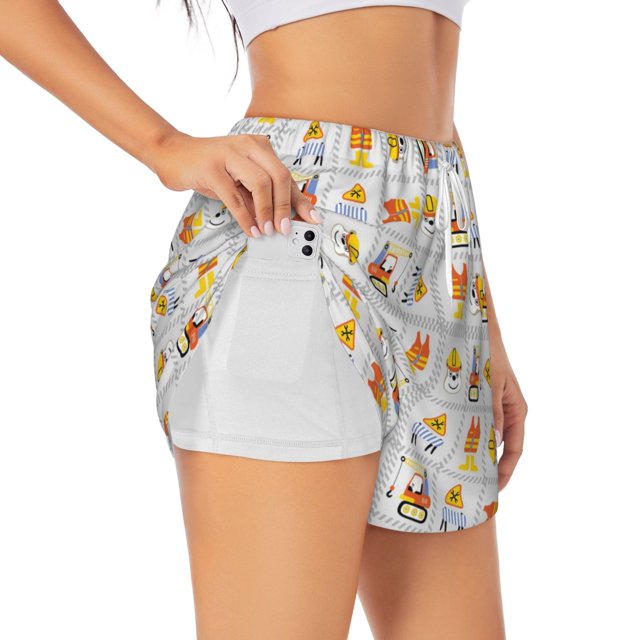 Balery Construction Equipments Worker Pantalones cortos deportivos para mujer con forro y dos bolsillos, elásticos, para entrenamiento, gimnasio, yoga-Medium