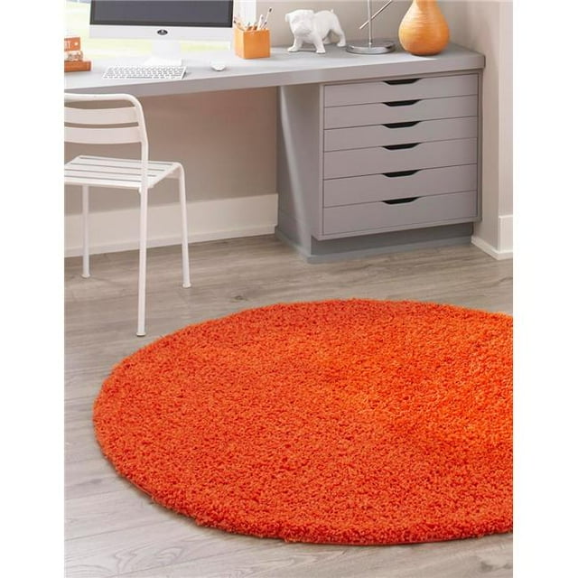 Unique Loom 3128120 8 ft. 2 in. x 8 ft. 2 in. Solid Shag Round Rug, Tiger Orange