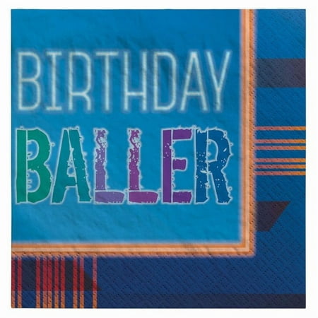 Birthday Baller Blue Athlete All Star Kids Sports Party Paper Beverage Napkins