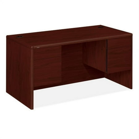 UPC: 0089192575725 | HON 10700 Series Double Pedestal Desk – 4-Drawer 60  x 30  x 29.5  – 4 – Double Pedestal – Waterfall Edge – Material: Wood – Finish: Laminate  Mahogany