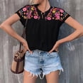 thumbnail image 3 of Enjoytime Women Tops Trendy Embroidered Printed Tassel Tie Short Sleeve Blouses Summer V Neck Dressy Casual Shirts, 3 of 7