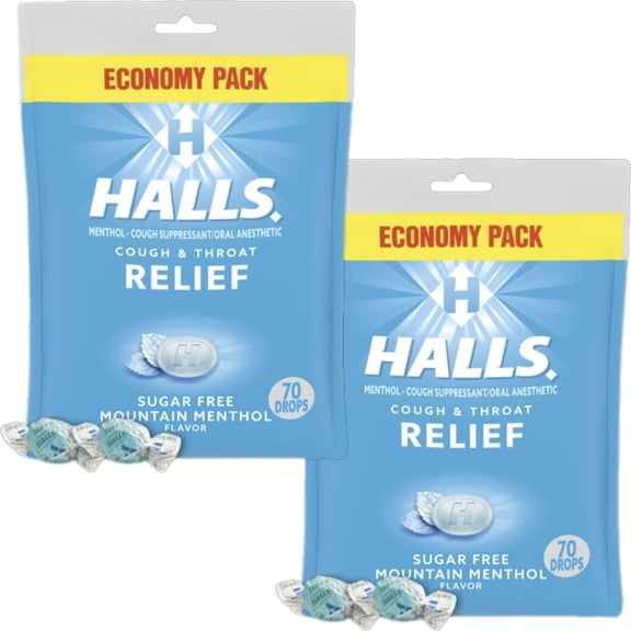 HALLS Relief Mountain Menthol Sugar Free Cough Drops, Economy Pack, 70 Drops - PACK 2