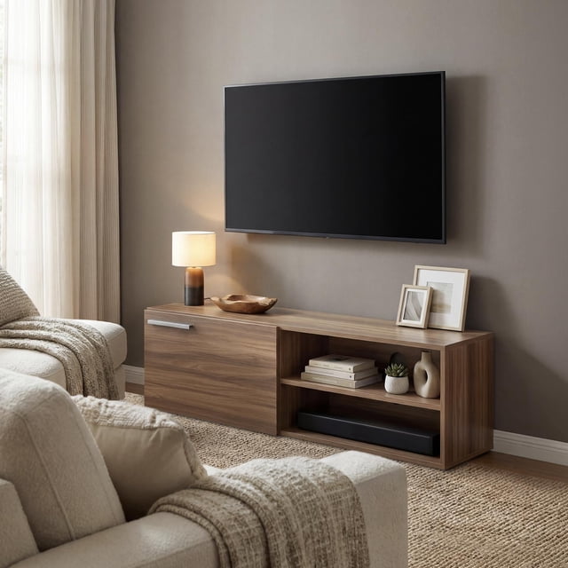 Mueble para TV 55” con Repisas y Almacenamiento, Centro de Entretenimiento Moderno de Madera Sala cafe