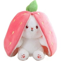 Strawberry Bunny Plush Bunny Stuffed Animal Plush Strawberry Bunny plushies Reversible Carrot Strawberry Bunny with Zipper Cute Soft Rabbit Toys Pillow Children Easter Plush Gifts (7.09In)