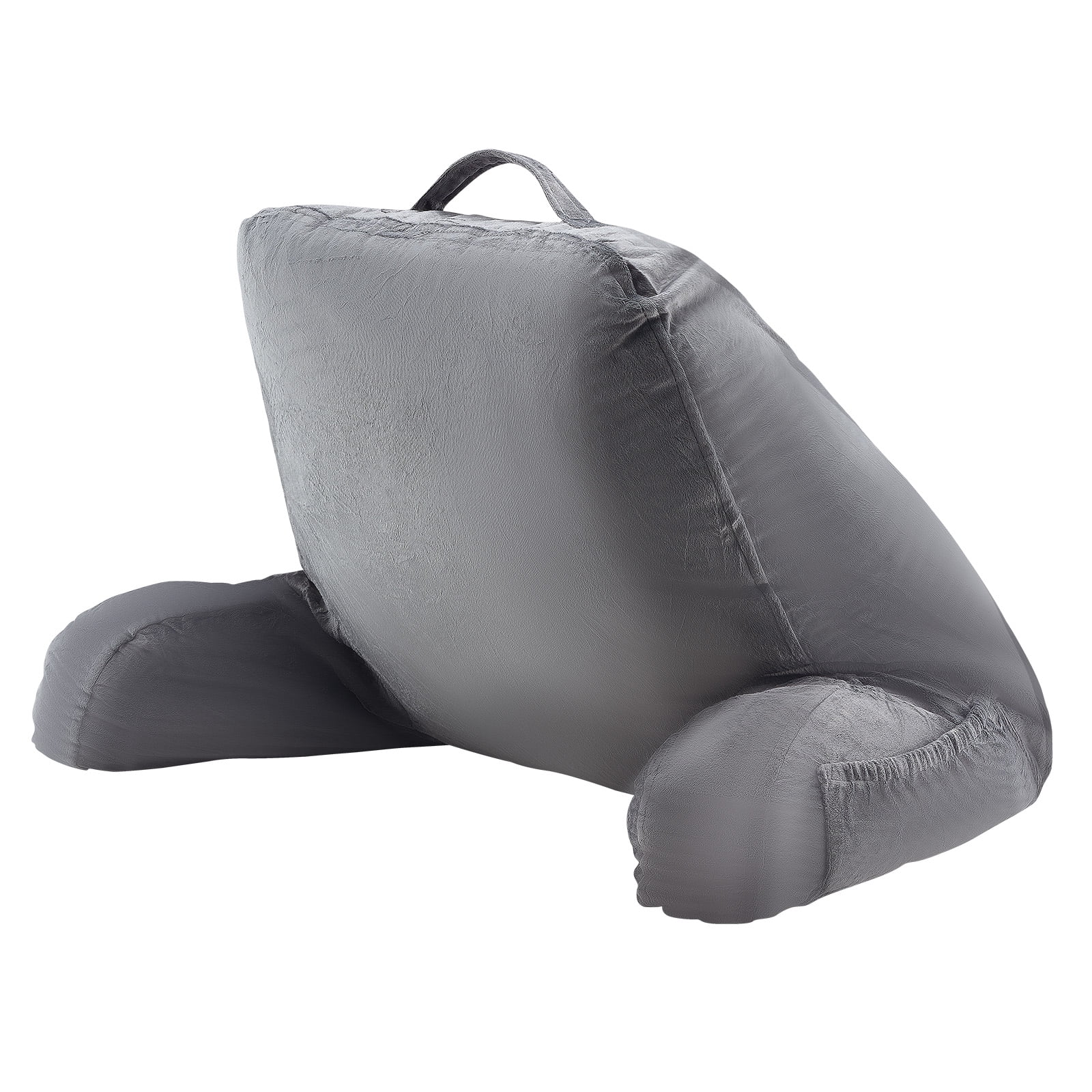 Reading Pillow, Standard Size Pillow with Shredded Memory Foam, Back Pillow with 3 Pockets and Washable Short Velvet Cloth, Top with Handle, for Watching TV, Reading, Gaming, Resting