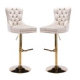 thumbnail image 5 of Tcbosik Upholstered Swivel Barstools Set of 2, Velvet Fabric Counter Height Bar Stool with Button Tufted Back, Modern Bar Chair with Metal Base for Kitchen Island, Dining Room, Beige & Gold, 5 of 11