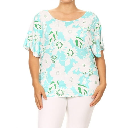 Casual Moments Collection - MOA COLLECTION Women's Plus Size Pattern Print Casual Short Sleeve Lightweight Top Tee/Made in USA