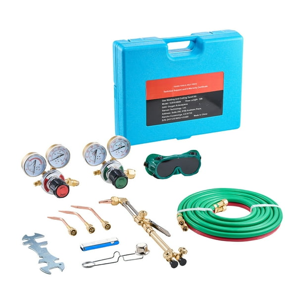 KFFKFF Oxygen Acetylene Torch Kit, Gas Welding and Cutting Set, 14-Piece Portable Oxy-Acetylene Brazing Kit with 177'' Twin Hose, Cutting Nozzle, 3 Welding Tips & Carrying Case