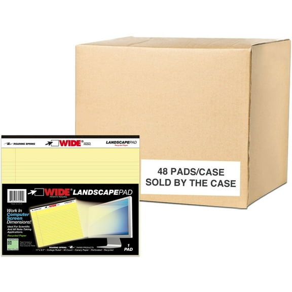 Roaring Spring Wide College Ruled Landscape Legal Pad, 1 Case (48 Total), 11" x 9.5" 40 Sheets, Canary