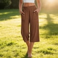 thumbnail image 5 of StSilkitty Womens Casual Capris Solid Color High Waist Elastic Wide Leg Cropped Pants with Pockets Soft Comfy Capri Trousers, 5 of 9