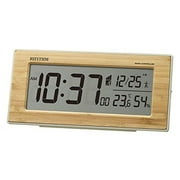 Rhythm 8RZ212SR06 Clock, Bamboo Board, 10x21.8x5cm, Radio Clock, Alarm Clock, Natural Bamboo Material, Temperature, Humidity, Calendar, 8RZ212SR06
