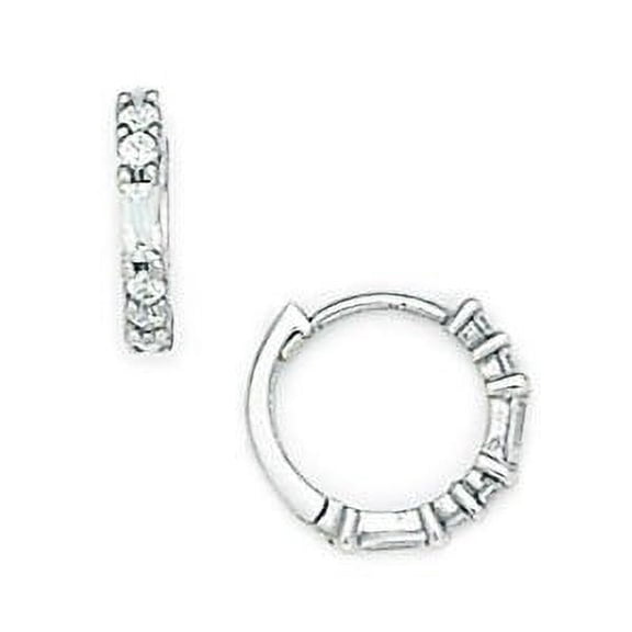 14k White Gold Round Cubic Zirconia Small Hinged Earrings - Measures 11x11mm