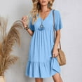 thumbnail image 4 of Summer Empire Waist Dress for Womens Smocked Flutter Short Sleeve V Neck Midi Dresses, 4 of 7