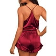 thumbnail image 2 of SMZ Women's Sexy Silk Satin Ruffled Pajamas Sets Cami Shorts Sets Sleepwear, 2 of 7