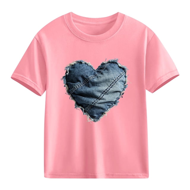 hengsof T-Shirt d'Été Imprimé Amour pour Enfants Manches Courtes Col Rond T-Shirt Graphique