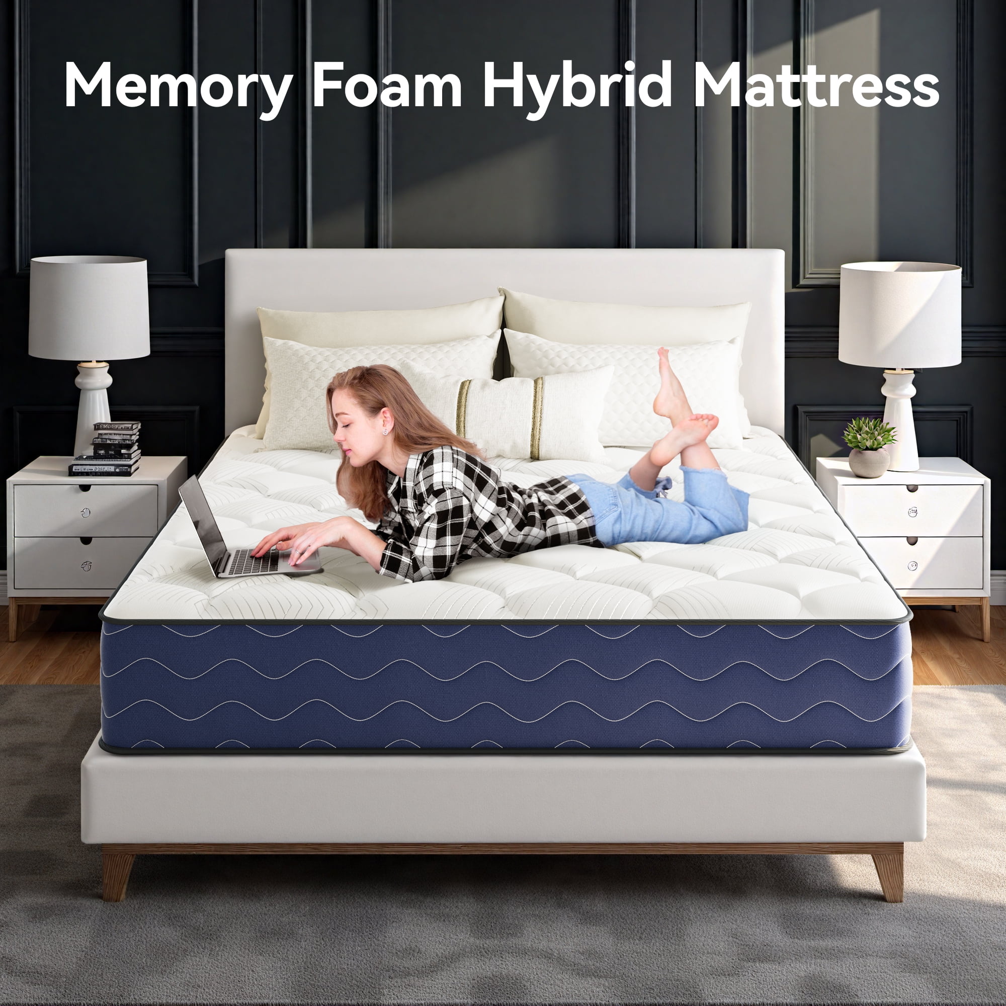 POSMOND King Mattress, 12 inch Cooling Memory Foam Mattress, Hybrid Firm Mattress in a Box, Pocket Spring, Pressure Relief, CertiPUR-US Certified