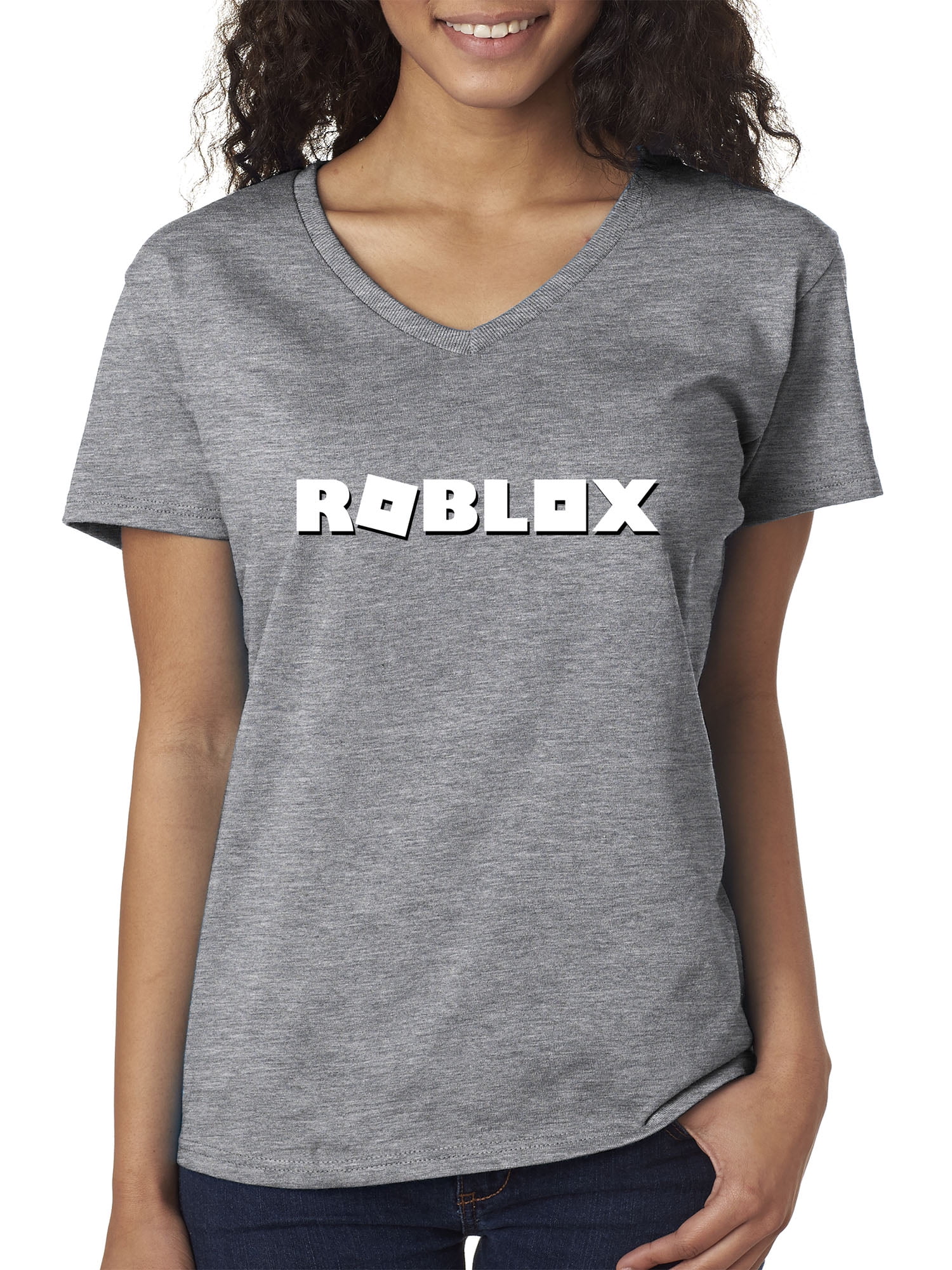 New Way New Way 923 Women S V Neck T Shirt Roblox Logo Game Accent Xl Heather Grey Walmart Com Walmart Com