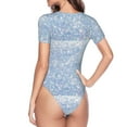 thumbnail image 4 of Naloa White Bule Glitter Women's Short-Sleeved Onesie, One-Piece Swimsuit for Parties, dates, clubs - Large, 4 of 9