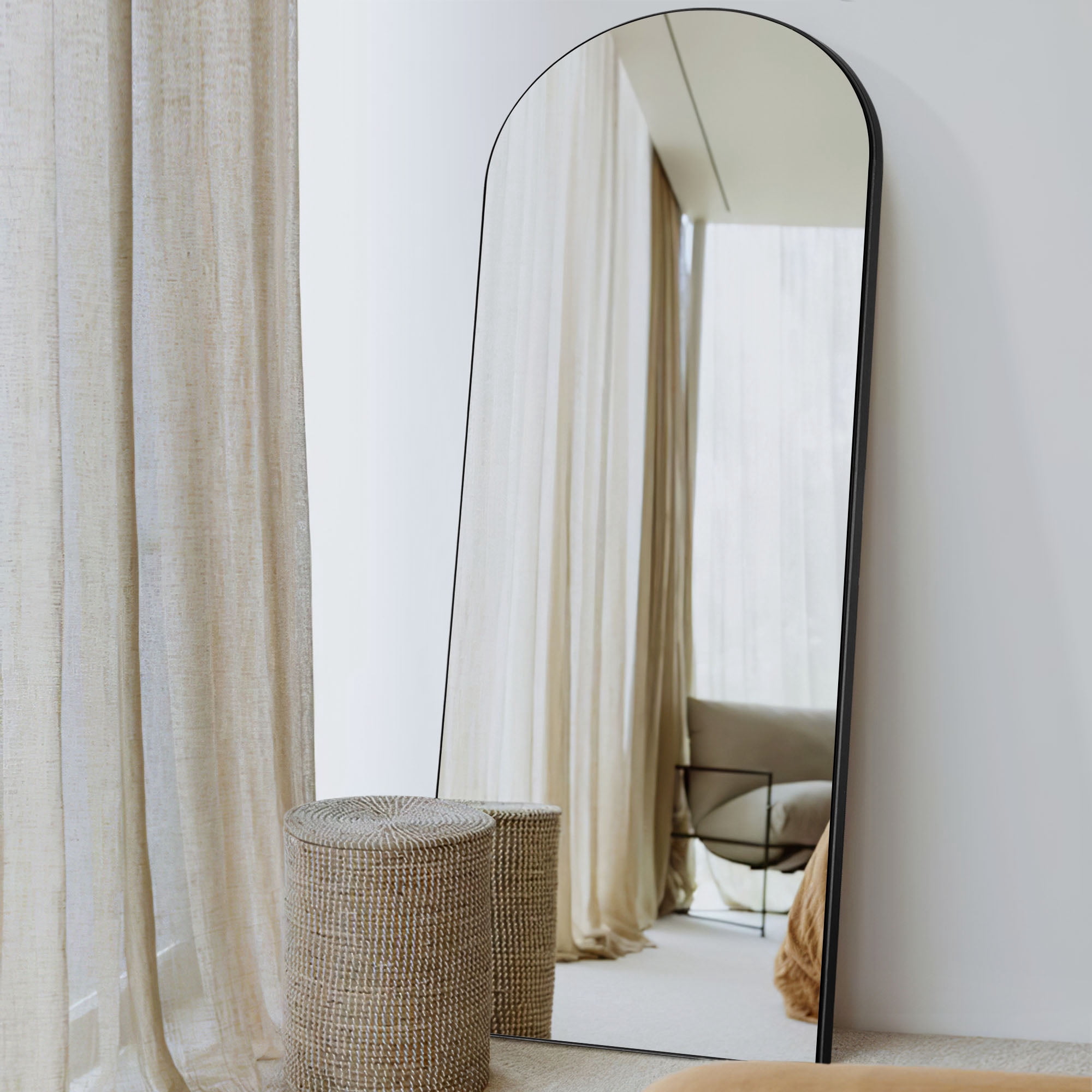 71"x28" Arched Aluminum Allou Frame Modern Full Length Mirror Floor Mirror,Black