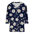 thumbnail image 4 of DDAPJ pyju Spring Tops for Women Trendy 3/4 Sleeve T-shirts Dressy Casual Floral Print V Neck Blouses Loose Fit Mid-length Tunics Dark Blue S, 4 of 6