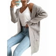 thumbnail image 6 of Women'S Hooded Open Front Cardigan Long Sleeve Lapel Rib Knitted Winter Fall Sweater Cardigan Coat with Pocket Gray M, 6 of 9