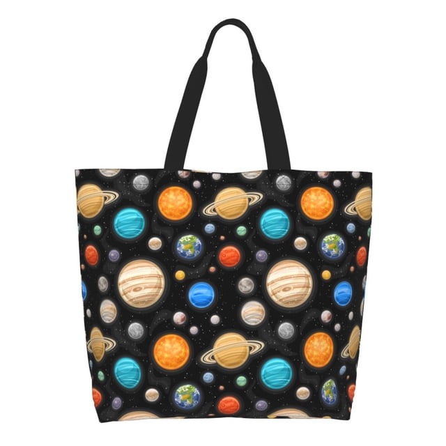Fotbe Planets In Deep Space Bolsa Tote Estética de Lona con Estampado para Mujer - Bolsa Reutilizable de Hombro Casual para Vacaciones, Compras, Trabajo y Gimnasio