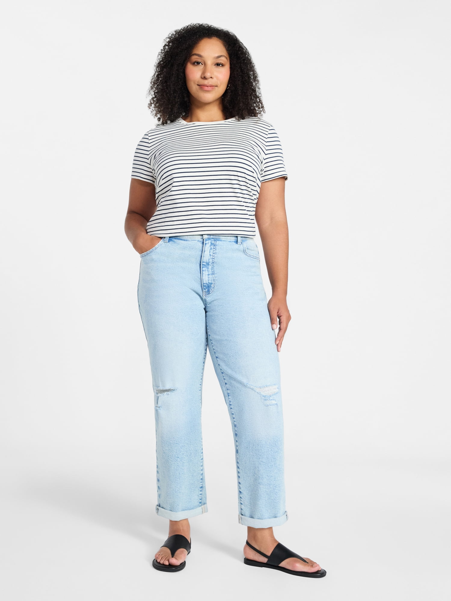 Time and Tru Women's Relaxed Boyfriend Jeans, 26" Inseam, Sizes 0-22