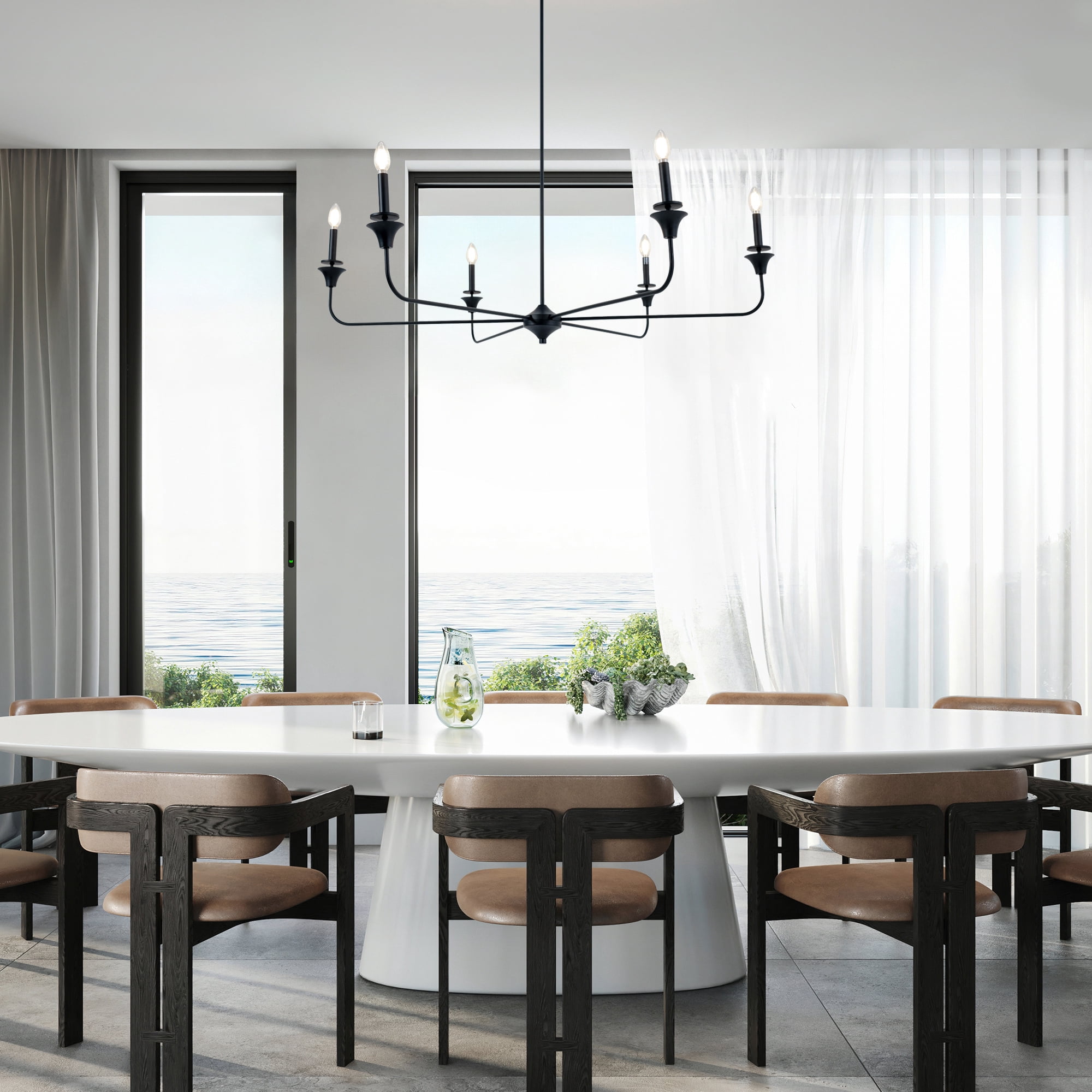 LNC Bohonicist 6 -Light Matte Black Bare bulb Metal Chandelier