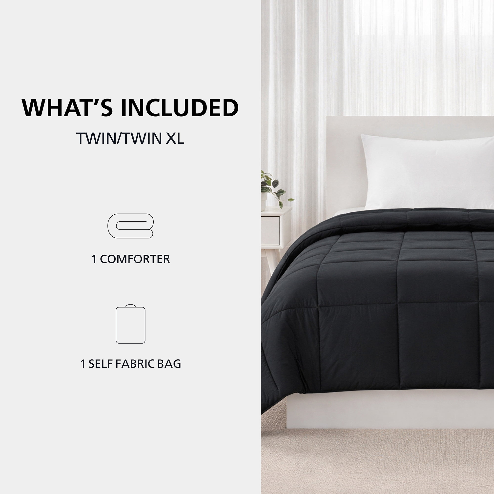 Mainstays Twin/Twin XL Down Alternative All-Season Comforter, Black