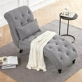 thumbnail image 3 of Tufted Soft Chaise Lounge Chair for Bedroom, Linen Rivets Chaise Lounge Indoor, Armless Upholstered Chaise Couch Chair for Living Room with Square Cushions and Solid Wood Legs, Gray, 3 of 7
