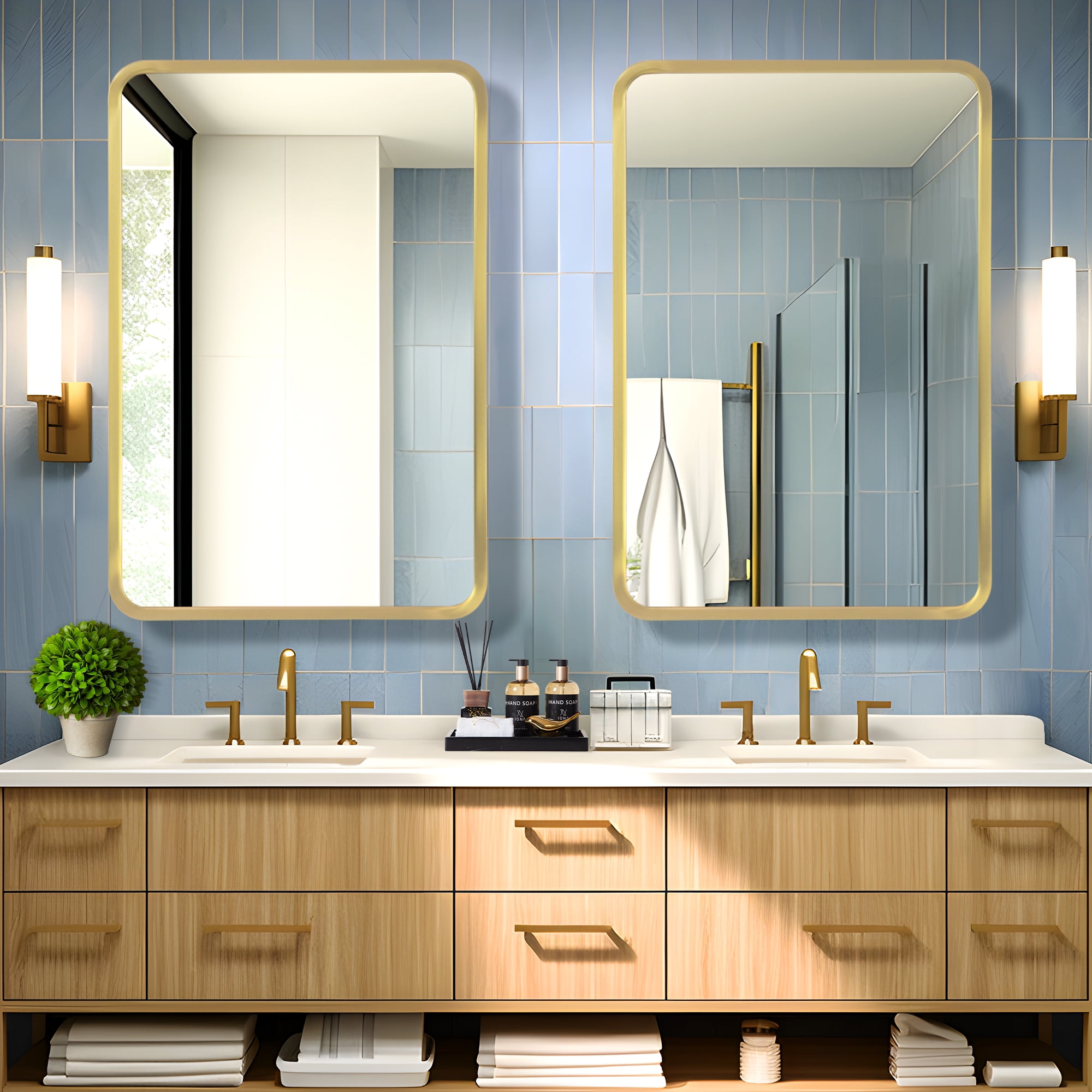 24"x16" Rectangle Recessed/Surface Mount Medicine Cabinet with Mirror,Gold