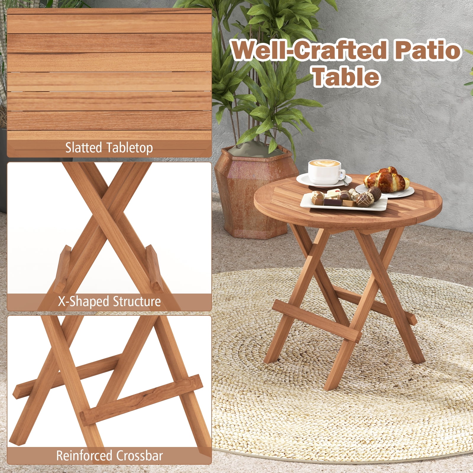 Gymax Teak Folding Table - Long desks for furniture retail