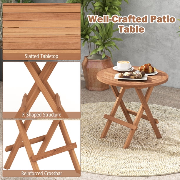 Gymax Teak Folding Table - Long desks for furniture retail