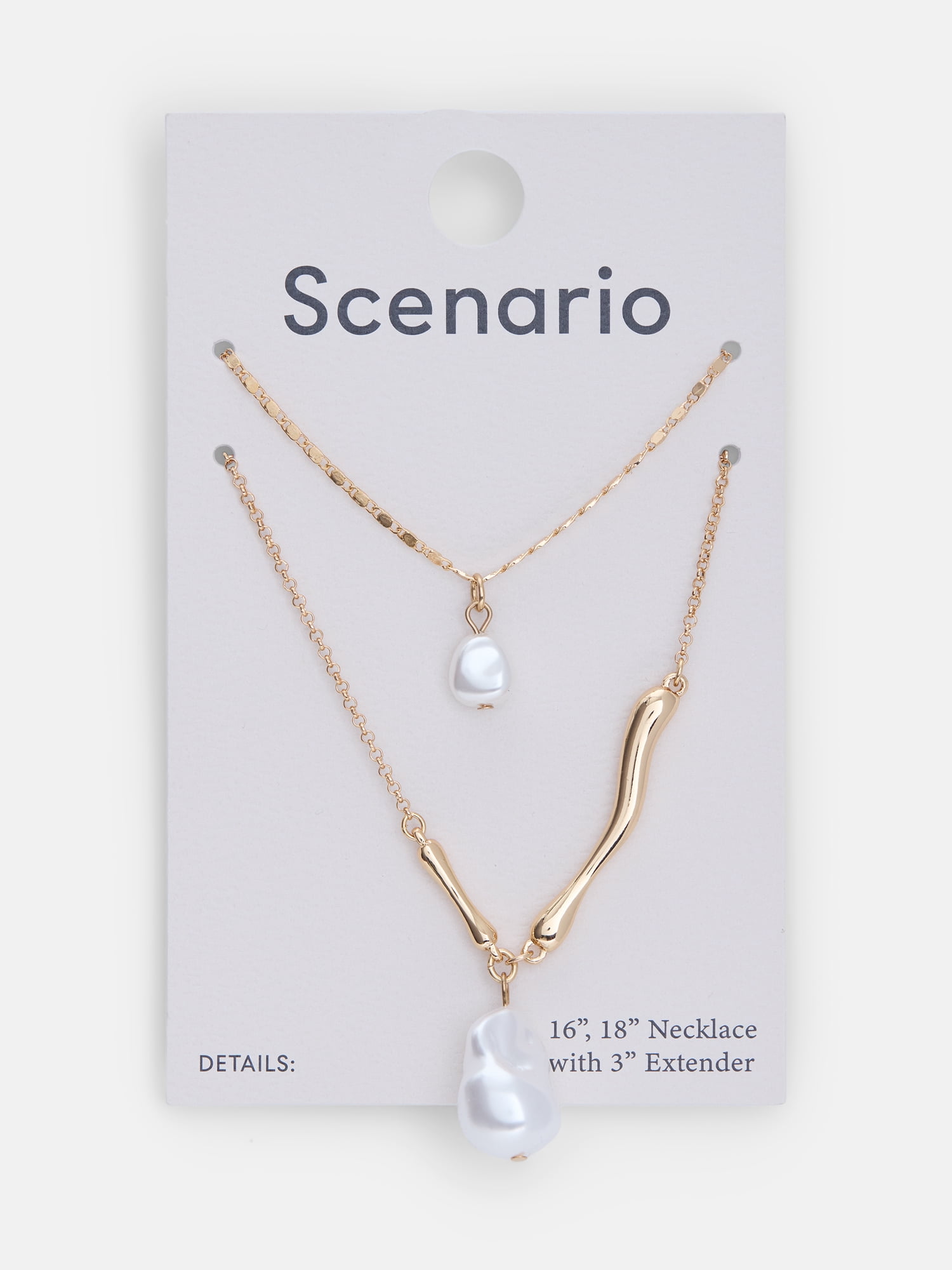 Scenario Women's Gold-Tone Necklace with Faux Pearl Pendants, 2-Piece