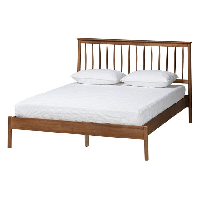 Baxton Studio Agatis Lit Grand Size en Bois Fini Noyer Brun Style Mid-Century Modern