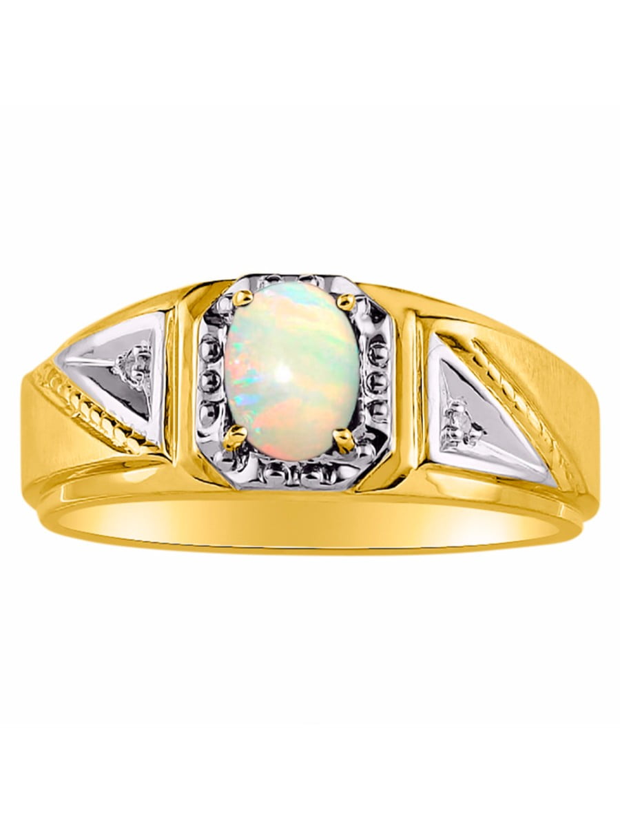 Birthstone Ring Sterling Silver or Yellow Gold Plated Silver Opal /& Diamond Ring