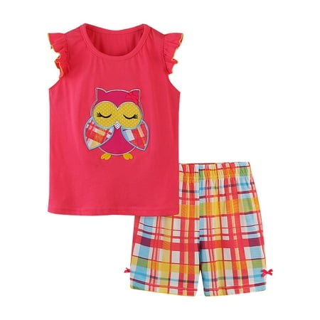 

Gift Basket Baby Girl Children s Clothing Set Short Sleeved Knitted Cotton Owl Pattern Summer Girls Suit Cartoon Cute Embroidery Children s Two Piece Set Skirt Shirt Set Girl
