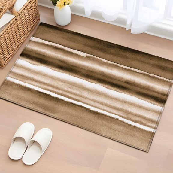 Rectangle Area Rug 2x3ft,Modern Ombre Brown on White Washable Carpet Non-Slip Runner Accent Rugs Indoor Floor Mat for Bedroom Living Room Decor,Abstract Watercolor Stripe