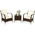 thumbnail image 2 of Costway 3 PCS Patio Wicker Rattan Furniture Set Coffee Table & 2 Rattan Chair W/Cushions-White, 2 of 12