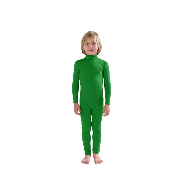 Full Bodysuit Kids Dancewear Without Gloves and Socks Solid Color Spandex Zentai Child Unitard (M Green)