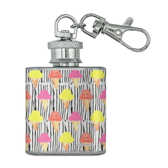Ice Cream Cones Yum Stainless Steel 1oz Mini Flask Key Chain