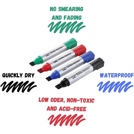Mr. Pen- Jumbo Permanent Markers, 4 Pack, Assorted Color, Chisel Tip, Large Permanent Markers