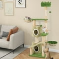 thumbnail image 2 of Gymax 63'' Tall Cat Tree w/ 2 Condos Plush Padded Top Perch 2 Hammocks 2 Dangling Balls Green, 2 of 10