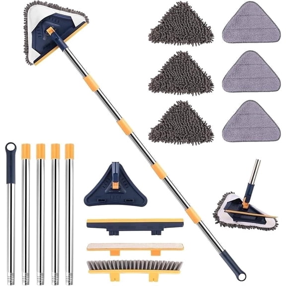 Wall Cleaner Mop with 78 In Long Handle, 5-in-1 Baseboard Cleaner Tool with Handle, 360 ° Wall Cleaning Tool with 3 Microfiber and 3 Chenille Pads for Ceiling, Baseboard, Window, Floor